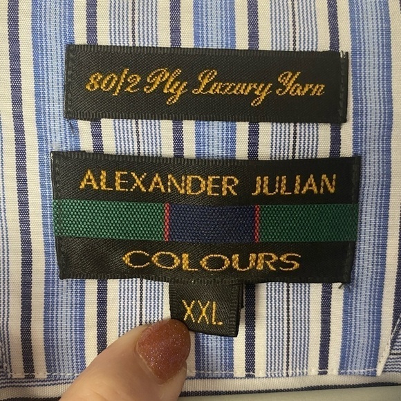 Alexander Julian Striped Long Sleeve Button Down Collar Shirt Men's XXL Blue - Picture 6 of 8